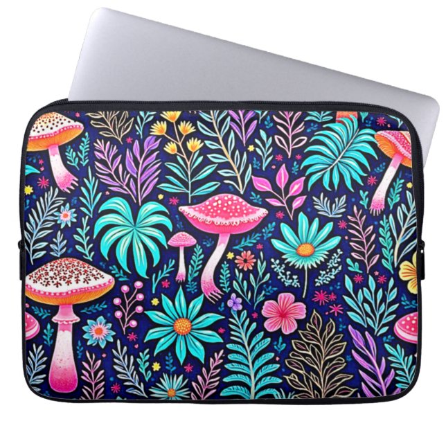 Neon Psychedelic Mushroom Forest Dream Laptopschutzhülle (Vorderseite)