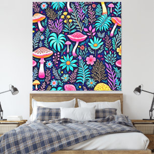 Neon Psychedelic Mushroom Forest Dream Leinwanddruck