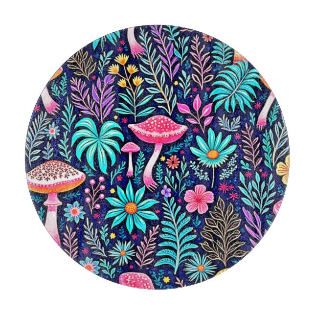 Neon Psychedelic Mushroom Forest Dream Schneidebrett (Vorderseite)