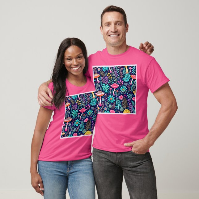 Neon Psychedelic Mushroom Forest Dream T-Shirt (Unisex)