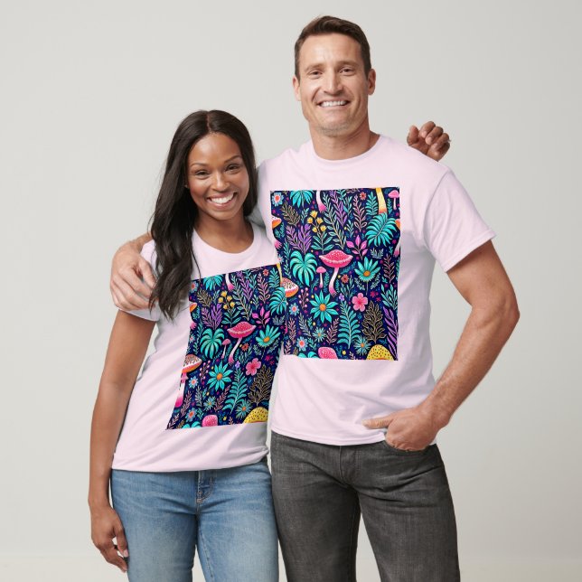 Neon Psychedelic Mushroom Forest Dream T-Shirt (Unisex)