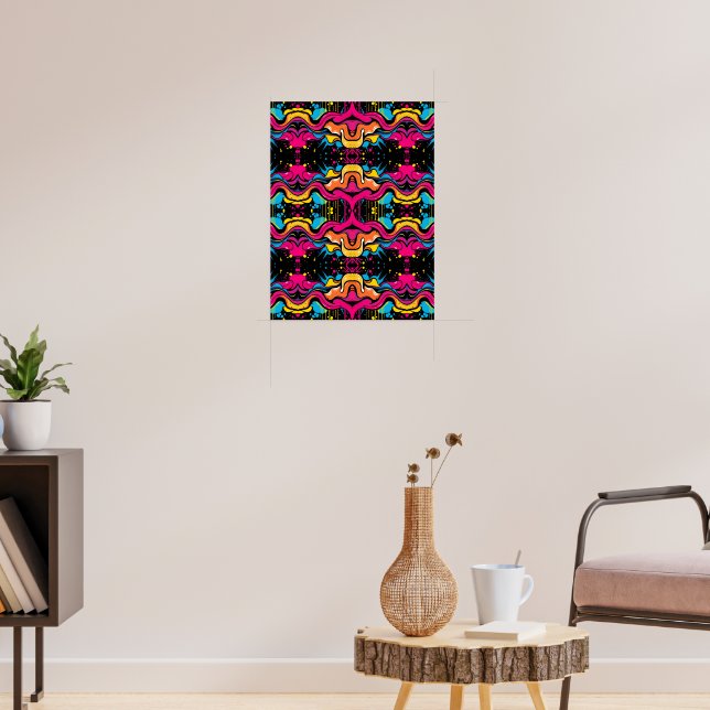 Neon-Psychedelic-Wave-Nahtloses Muster Poster (Wohnzimmer 3)