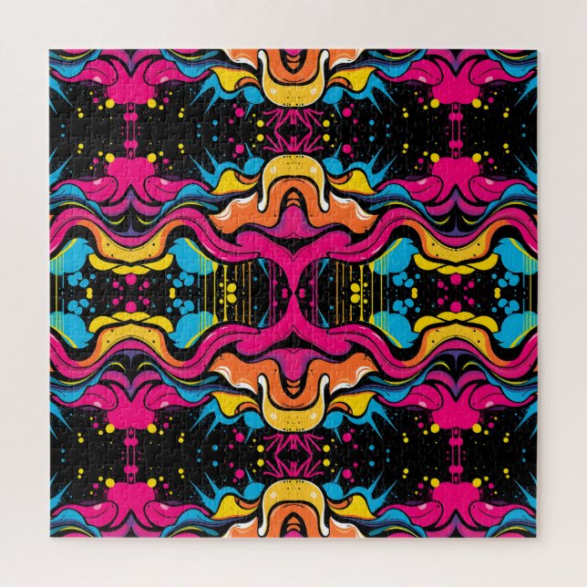 Neon-Psychedelic-Wave-Nahtloses Muster Puzzle (Vertikal)