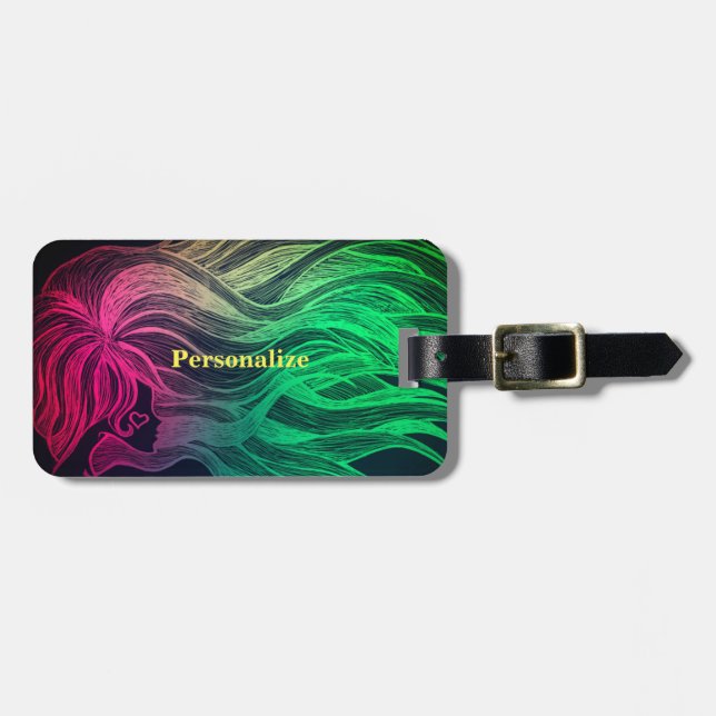 Neon Psychedelic Wavy Hair Personalize Travel Gepäckanhänger (Vorderseite horizontal)