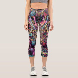 Neon-Psychedelische Luxus-Lounge-Kunst Capri Leggings