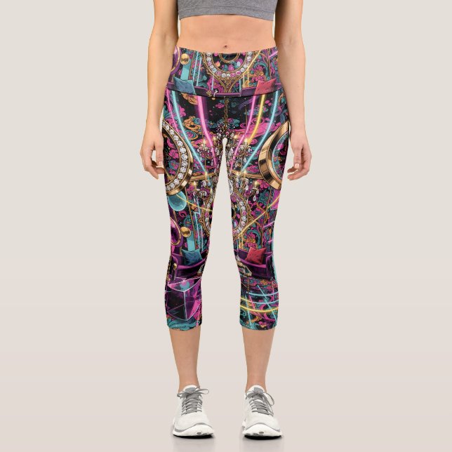 Neon-Psychedelische Luxus-Lounge-Kunst Capri Leggings (Vorderseite)