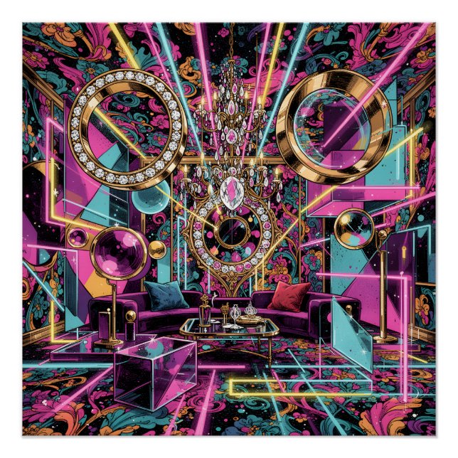 Neon-Psychedelische Luxus-Lounge-Kunst Poster (Vorderseite)