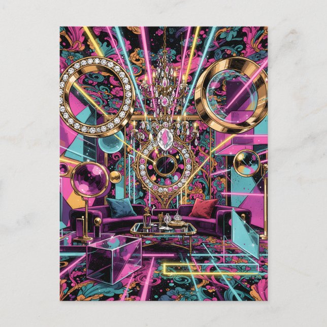 Neon-Psychedelische Luxus-Lounge-Kunst Postkarte (Vorderseite)