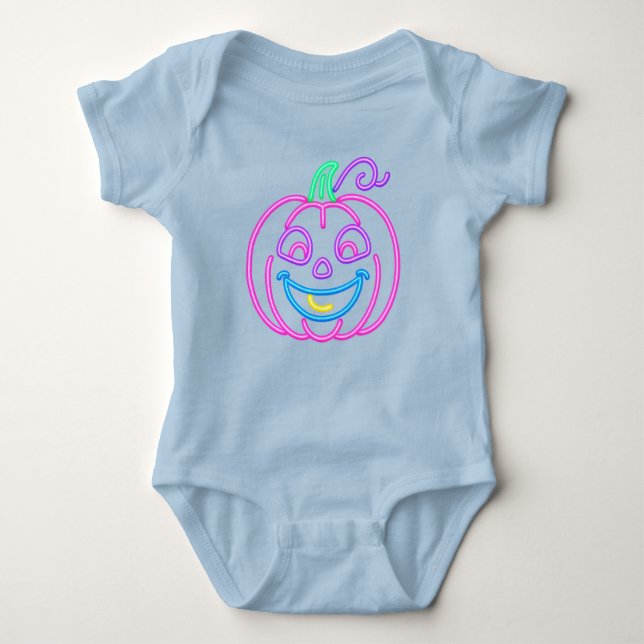 Neon Pumpkin – Bright and Fun Halloween Design Baby Strampler (Vorderseite)