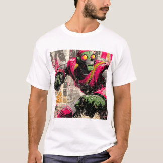 Neon Punchbot – Graffiti-Zeitungskollage-Action T-Shirt
