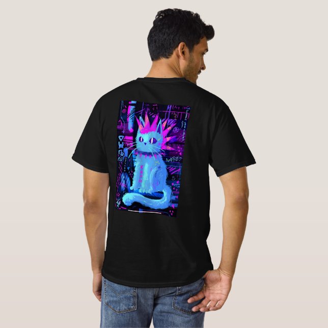 Neon-Punk-Katze T-Shirt (Schwarz voll)