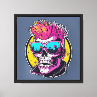 Neon Punk Skull Stretched Canvas Print Leinwanddruck