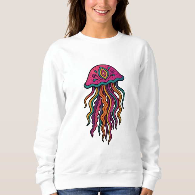 Neon Qualle Trippy Damen Sweatshirt (Vorderseite)