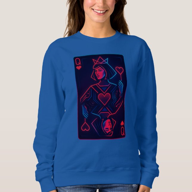 Neon Queen of Hearts — Retro-Futurist Synthwave Sweatshirt (Vorderseite)