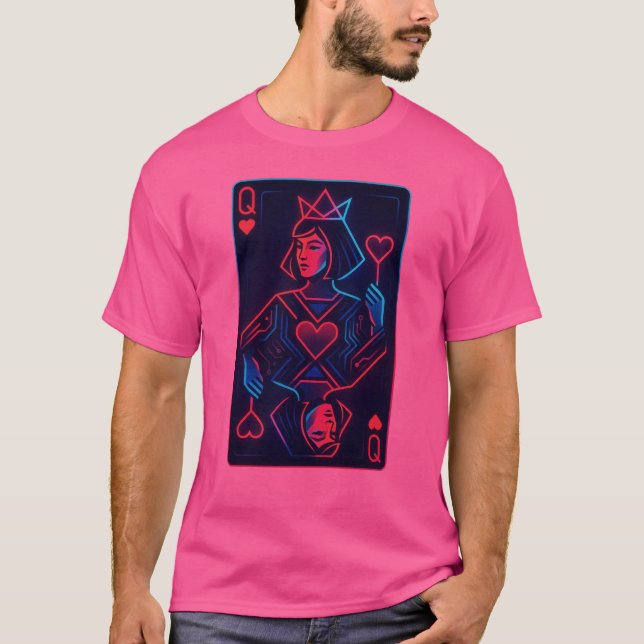 Neon Queen of Hearts — Retro-Futurist Synthwave T-Shirt (Vorderseite)