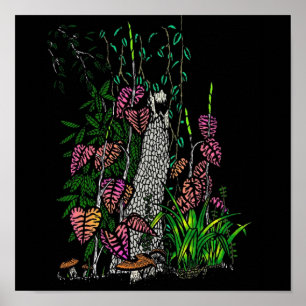 Neon Rain Forest Impressionist Farbkunst drucken Poster