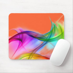 Neon Rainbow Abstrakt auf Orange Mousepad
