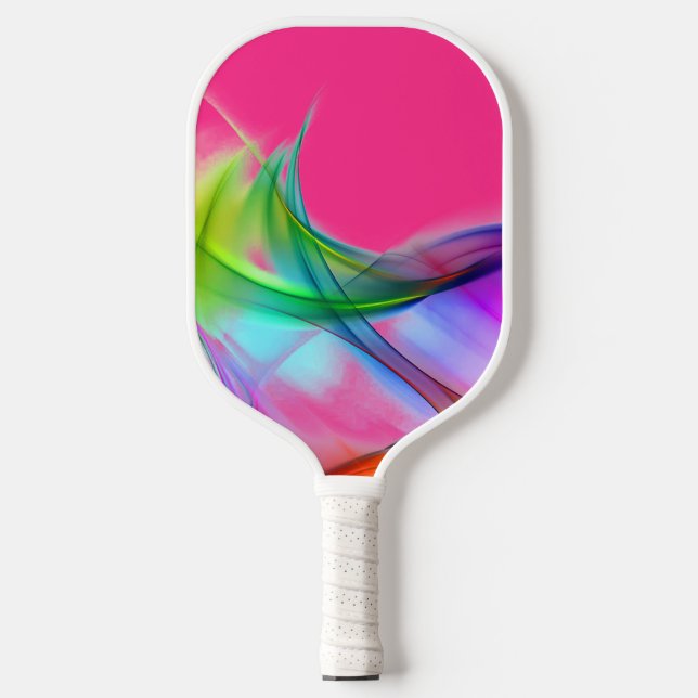 Neon Rainbow Abstrakt auf rosa Pickleball Schläger (Vorderseite)