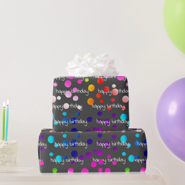 Neon Rainbow Birthday Polka Dots Geschenkpapier (Partygeschenke)