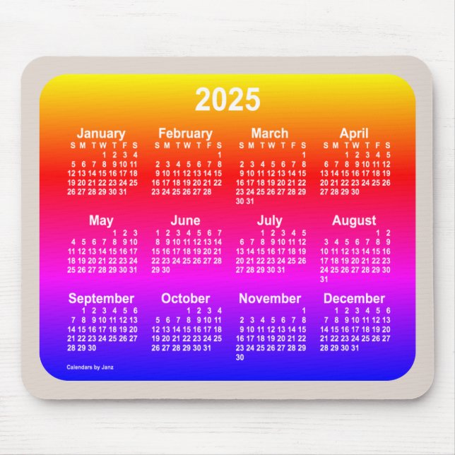 Neon Rainbow Calendar 2025 von Janz Two Tone Mousepad (Vorne)