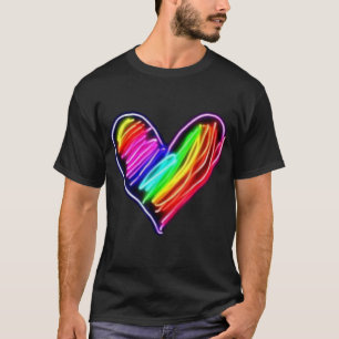 Neon Rainbow Heart Love Pride LGBQT Rally Tee