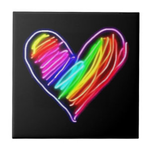 Neon Rainbow Heart T - Shirt Liebe Pride LGBQT Kun Fliese