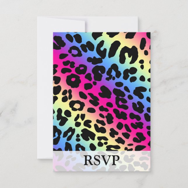 Neon Rainbow Leopard Muster drucken RSVP Karte (Vorderseite)