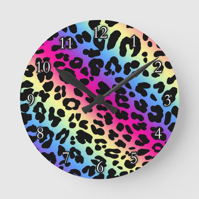 Neon Rainbow Leopard Muster drucken Runde Wanduhr (Vorderseite)