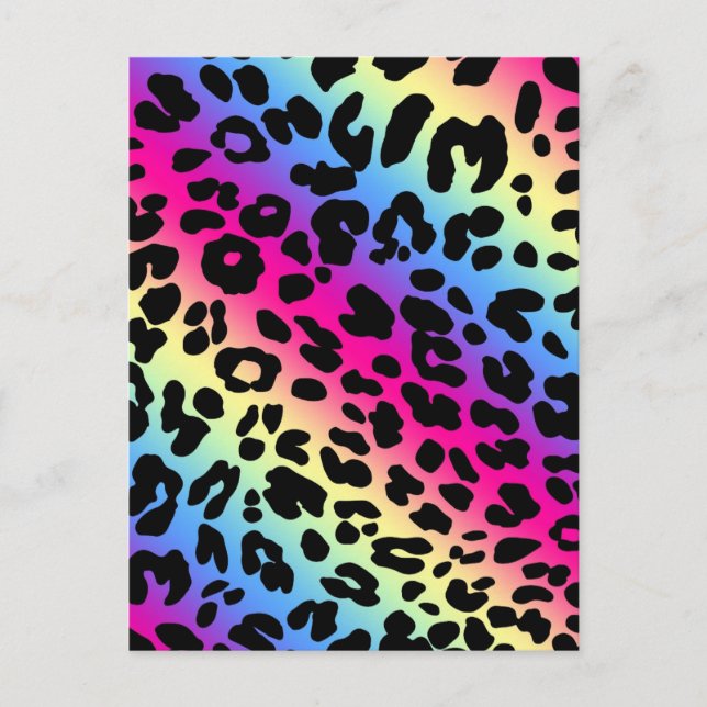 Neon Rainbow Leopard Muster Print Postkarte (Vorderseite)