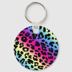 Neon Rainbow Leopard Pattern Print Schlüsselanhänger