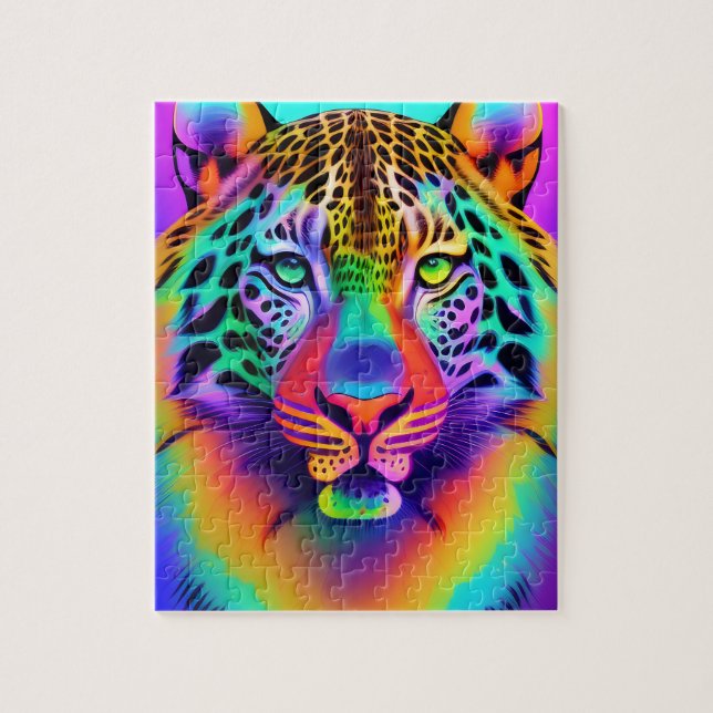 Neon Rainbow Leopard Puzzle (Vertikal)