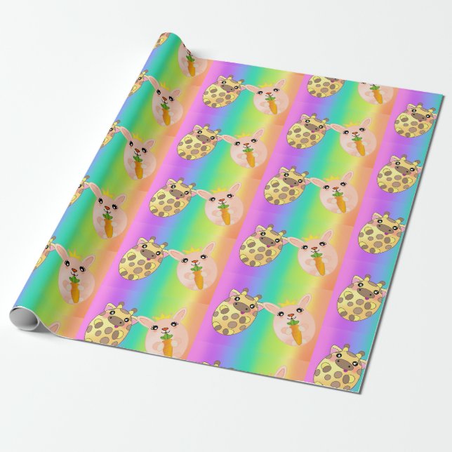 Neon Rainbow Light Giraffe Bunny Animal Niedlich Geschenkpapier (Ungerollt)