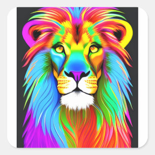 Neon Rainbow Lion Quadratischer Aufkleber
