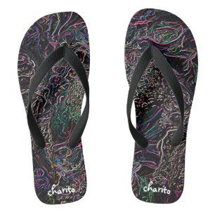 Neon Rainbow Marbled Lines Bubbles VibranBlack Flip Flops