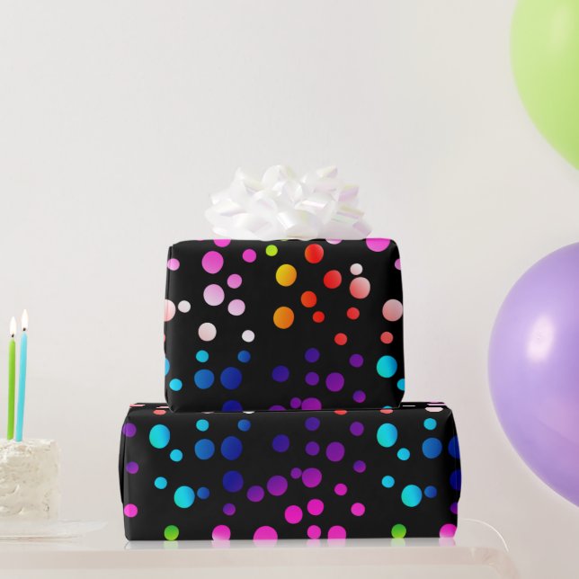 Neon Rainbow Polka Dots Geschenkpapier (Partygeschenke)