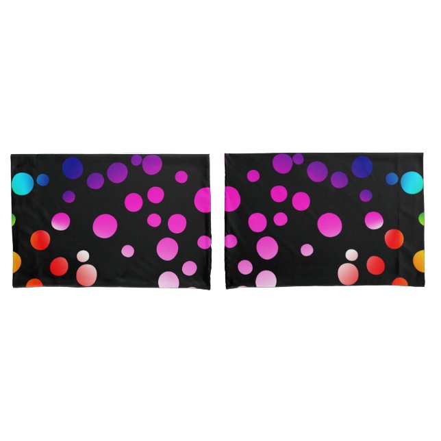 Neon Rainbow Polka Punkte auf schwarz Kissenbezug (Vorderseite-Set)