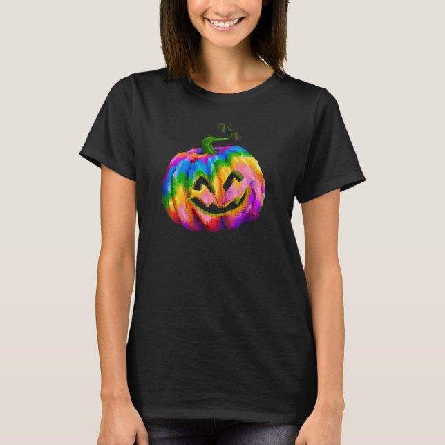 Neon Rainbow Pumpkin Halloween T - Shirt (Vorderseite)