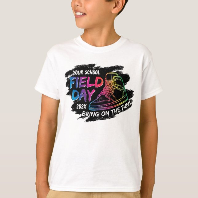 Neon Rainbow Sneaker School Field Day Personalisie T-Shirt (Vorderseite)