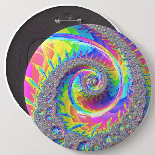 Neon Rainbow Spirale Fraktal Abstrakte Digitale Ku Button (Vorne & Hinten)
