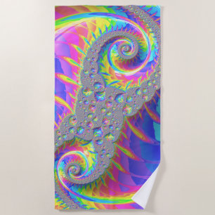 Neon Rainbow Spirale Fraktal Abstrakte Digitale Ku Strandtuch