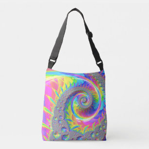 Neon Rainbow Spirale Fraktal Abstrakte Digitale Ku Tragetaschen Mit Langen Trägern
