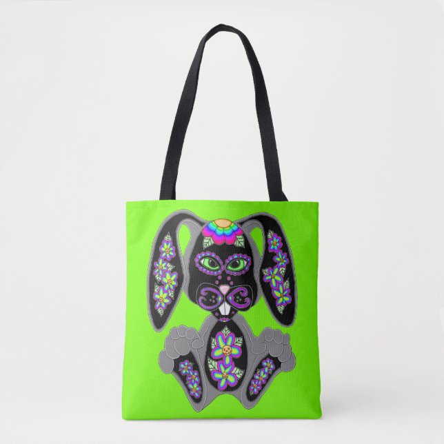 Neon Rainbow Sugar Skull Bunny (Vorderseite)