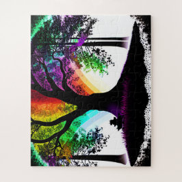 Neon Rainbow Tree Silhouette Puzzle