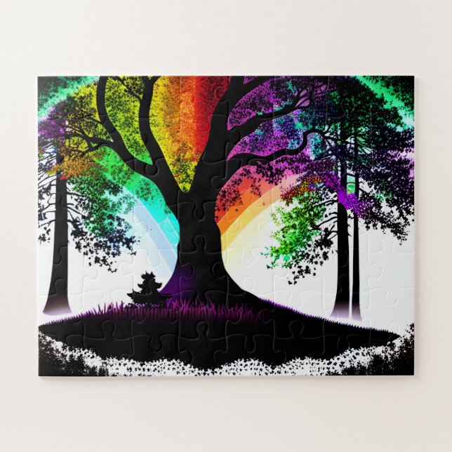 Neon Rainbow Tree Silhouette Puzzle (Horizontal)