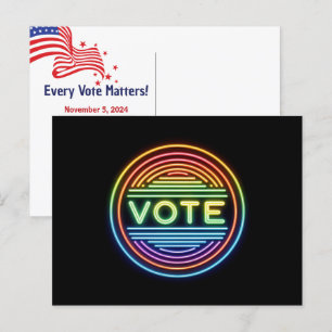Neon Rainbow Vote Sign Postkarte