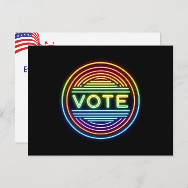 Neon Rainbow Vote Sign Postkarte (Vorne/Hinten)