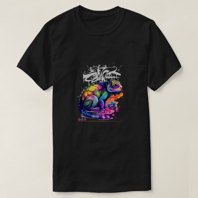 Neon Rainbow Watercolor Chameleon Art | Psychedeli T-Shirt (Design vorne)