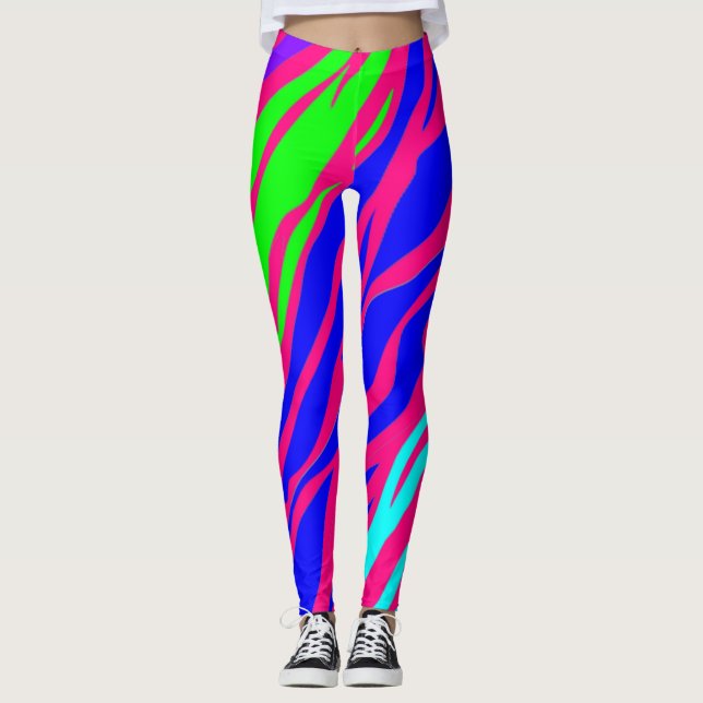 Neon Rainbow Zebra Leggings (Vorderseite)