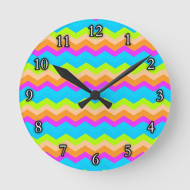Neon Rainbow Zigzag Runde Wanduhr (Vorderseite)