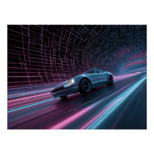 Neon-Raster-Rennen im futuristischen Tunnel Poster